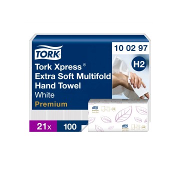 Ręcznik papierowy ZZ TORK Xpress Multifold H2 celuloza 2 warstwy | szer. 212mm dł. 340mm 100 listków | kol. biały 21 bind system H2 [100297]
