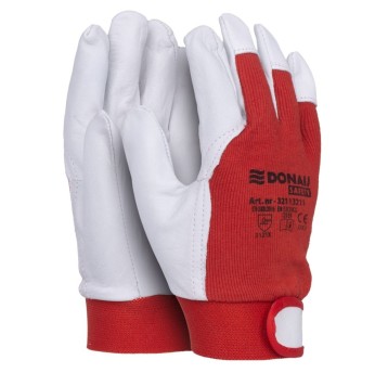 Rękawice robocze DONAU Safety kat. II kol. biało-czerwony rozmiar 9 skóra kozia 1 para [32113211-09]