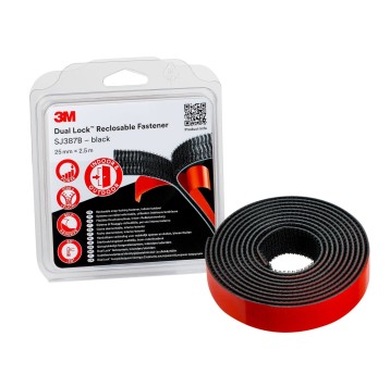 Rzep przemysłowy 3M DUAL LOCK SJ387B 25mm x 2,5m kol. czarny wys. 6,1mm grzybkowy akrylowy