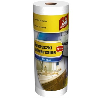Ścierka uniwersalna na rolce włóknina JAN NIEZBĘDNY kol. biały 50 zrywek na rolce, chłonna [SA-JN-268088]