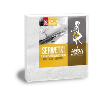 Serwetki uniwersalne papier 2 warstwowe 33 x 33cm folia ANNA ZARADNA kol. biały 50 szt. składane [ST-AZ-015672]