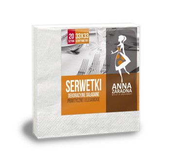 Serwetki uniwersalne papier 3 warstwowe 33 x 33cm folia ANNA ZARADNA kol. biały 20 szt. składane [ST-AZ-002047]