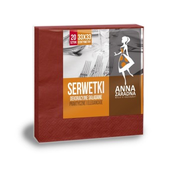 Serwetki uniwersalne papier 3 warstwowe 33 x 33cm folia ANNA ZARADNA kol. bordowy 20 szt. składane [ST-AZ-004980]