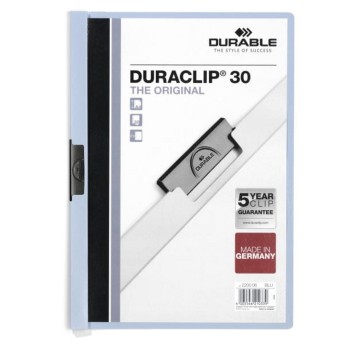 Skoroszyt z klipsem A4 DURABLE DURACLIP plastikowy kol. niebieski do 30 kartek [220006]