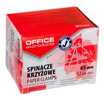 Spinacze biurowe krzyżowe OFFICE PRODUCTS 65mm kol. srebrny 12 szt. pudełko [18086539-19]