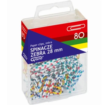 Spinacze biurowe okrągłe GRAND Zebra 28mm wielokolorowy 80 szt. pudełko [110-1634]