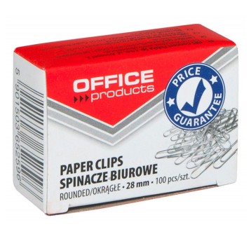 Spinacze biurowe okrągłe OFFICE PRODUCTS 28mm kol. srebrny 100 szt. pudełko [18082815-19]