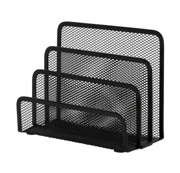 Stojak na korespondencję z 3 przegródkami 170 x 135 x 83mm Q-CONNECT OFFICE SET metalowa siatka kol. czarny [KF00876]