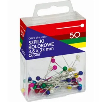 Szpilki z główkami GRAND wielokolorowy 50 szt. pudełko [110-1666]