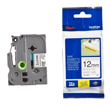 Taśma BROTHER TZE-S231 kol. czarny na białym 12mm x 8m mocny klej