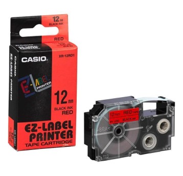 Taśma CASIO XR-12RD1 kol. czarny na czerwonym 12mm x 8m