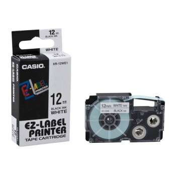 Taśma CASIO XR-12WE1 kol. czarny na białym 12mm x 8m