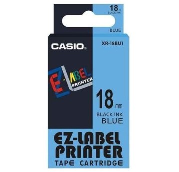Taśma CASIO XR-18BU1 kol. czarny na niebieskim 18mm x 8m