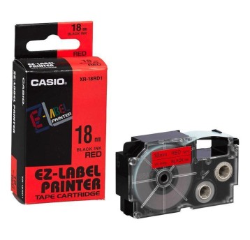 Taśma CASIO XR-18RD1 kol. czarny na czerwonym 18mm x 8m