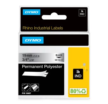 Taśma DYMO 18487 / S0718200 kol. czarny na metalicznym 19mm x 5,5m Rhino IND poliestrowa