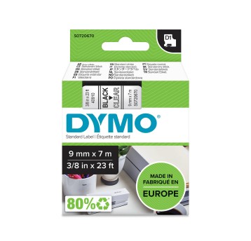 Taśma DYMO 40910 / S0720670 kol. czarny na przezroczystym 9mm x 7m D1