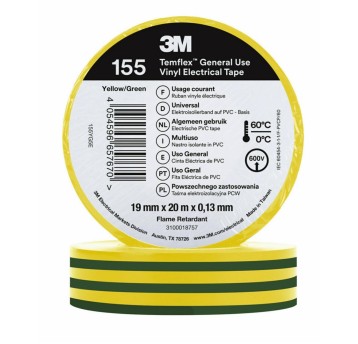 Taśma elektroizolacyjna winylowa 3M TEMFLEX 155 19mm x 20m x 0,13mm kol. żółto-zielony