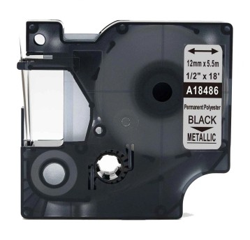 Taśma SPECMARK E18486 do Dymo 18486 / S0718180 kol. czarny na metalicznym 12mm x 5,5m Rhino IND