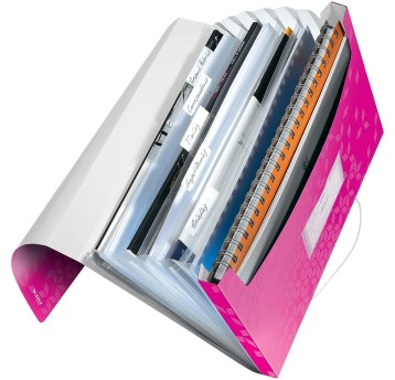 Teczka harmonijkowa 6 przegródek A4 LEITZ WOW tworzywo sztuczne kol. różowy [45890023]