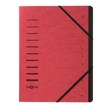 Teczka segregująca 12 przegródek A4 PAGNA preszpanowa kol. czerwony [P4005901]