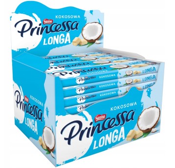 Wafel w białej czekoladzie PRINCESSA LONGA kokos kartonik 40g opak. zawiera 30 szt.
