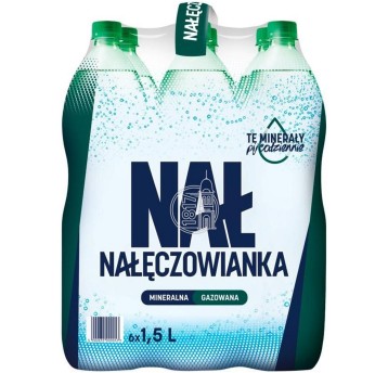 Woda gazowana mineralna NAŁĘCZOWIANKA Mocniejszy gaz butelka plastikowa 1,5L 6 szt.