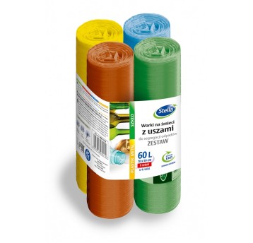 Worki do segregacji odpadów zawiązywane 60L STELLA mix kolorów (zestaw 4 x 8 szt.) 32 szt. [ST-ST-045174]