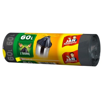 Worki na śmieci z taśmą 60L JAN NIEZBĘDNY kol. czarny 12 szt.