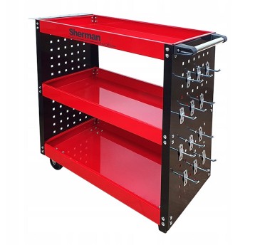 Wózek narzędziowy SHERMAN 768 x 800 x 350mm obciążenie maks. 100kg 3 półki, ze ściankami, czerwony [3PA]