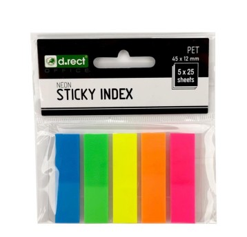 Zakładki indeksujące 12 x 45mm tworzywo D.RECT wielokolorowy neonowy 125 zakładek (5 x 25) [009354]