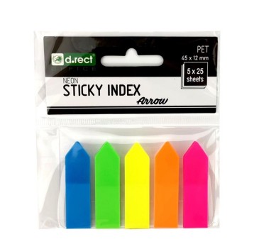 Zakładki indeksujące 12 x 45mm tworzywo D.RECT wielokolorowy neonowy 125 zakładek (5 x 25) strzałki [009347]