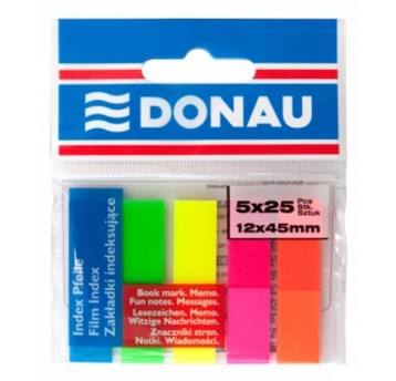Zakładki indeksujące 12 x 45mm tworzywo DONAU wielokolorowy neonowy 125 zakładek (5 x 25) [7577001PL-99]