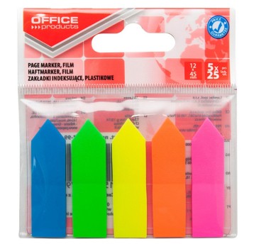 Zakładki indeksujące 12 x 45mm tworzywo OFFICE PRODUCTS wielokolorowy neonowy 125 zakładek (5 x 25) strzałka [14223737-99]