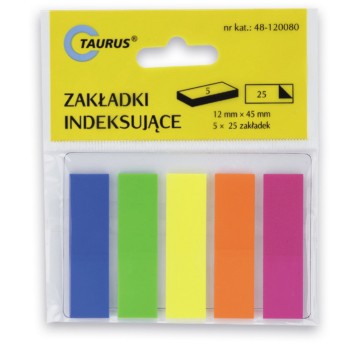 Zakładki indeksujące 12 x 45mm tworzywo TAURUS wielokolorowy neonowy 125 zakładek (5 x 25) [48-120080]