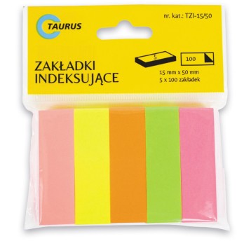 Zakładki indeksujące 15 x 50mm papier TAURUS wielokolorowy neonowy 500 zakładek (5 x 100) [TZI-15/50]