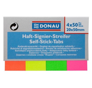 Zakładki indeksujące 20 x 50mm papier DONAU wielokolorowy neonowy 200 zakładek (4 x 50) [7576001PL-99]