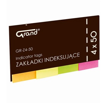 Zakładki indeksujące 20 x 50mm papier GRAND GR-Z4-50 wielokolorowy neonowy 200 zakładek (4 x 50) [150-1418]