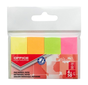 Zakładki indeksujące 20 x 50mm papier OFFICE PRODUCTS wielokolorowy neonowy 200 zakładek (4 x 50) [14215434-99]