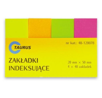 Zakładki indeksujące 20 x 50mm papier TAURUS wielokolorowy neonowy 160 zakładek (4 x 40) [48-120078]