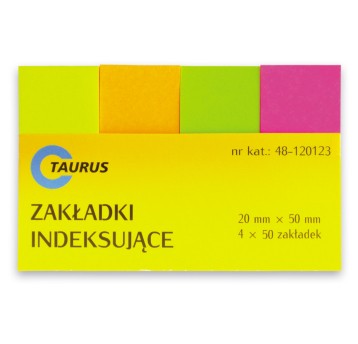 Zakładki indeksujące 20 x 50mm papier TAURUS wielokolorowy neonowy 200 zakładek (4 x 50) [48-120123]