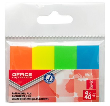 Zakładki indeksujące 20 x 50mm tworzywo OFFICE PRODUCTS wielokolorowy neonowy 160 zakładek (4 x 40) [14223524-99]