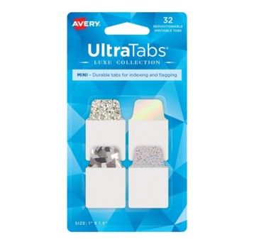 Zakładki indeksujące 25,4 x 38,1mm tworzywo AVERY ZWECKFORM Ultra Tabs wielokolorowy 32 zakładek srebrne holograficzne [74178]