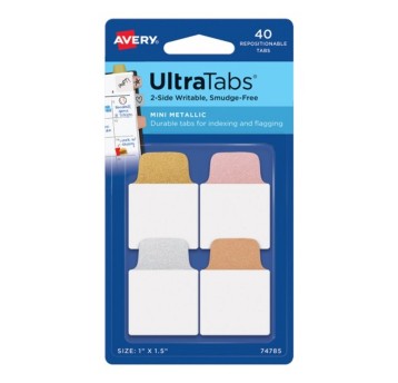 Zakładki indeksujące 25,4 x 38,1mm tworzywo AVERY ZWECKFORM Ultra Tabs wielokolorowy 40 zakładek metaliczne [74785]