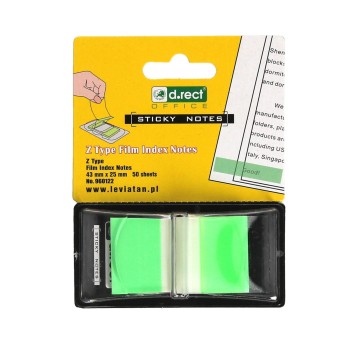 Zakładki indeksujące 25 x 43mm tworzywo D.RECT kol. zielony neonowy z dyspenserem 50 zakładek [960122]