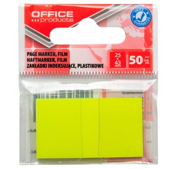 Zakładki indeksujące 25 x 43mm tworzywo OFFICE PRODUCTS kol. żółty neonowy z dyspenserem 50 zakładek [14223431-06]