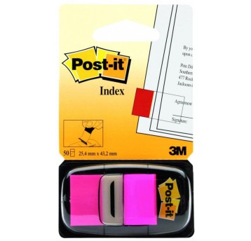 Zakładki indeksujące 25 x 43mm tworzywo POST-IT 680-21 kol. różowy neonowy z dyspenserem 50 zakładek [3M-70071392743]