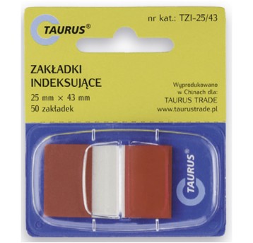 Zakładki indeksujące 25 x 43mm tworzywo TAURUS kol. czerwony 50 zakładek [TZI-25/43]