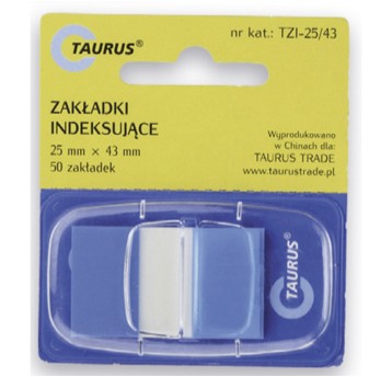 Zakładki indeksujące 25 x 43mm tworzywo TAURUS kol. niebieski 50 zakładek [TZI-25/43]