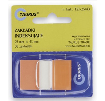Zakładki indeksujące 25 x 43mm tworzywo TAURUS kol. pomarańczowy 50 zakładek [TZI-25/43]