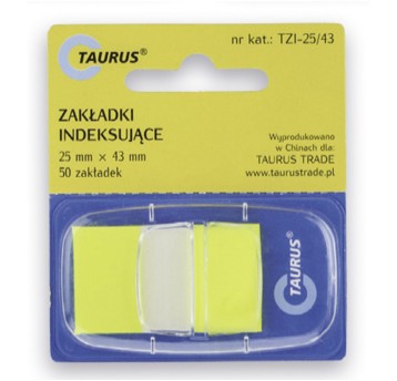 Zakładki indeksujące 25 x 43mm tworzywo TAURUS kol. żółty 50 zakładek [TZI-25/43]